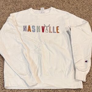 Champion White Sweatshirt with Multicolor Nashville Embroidery